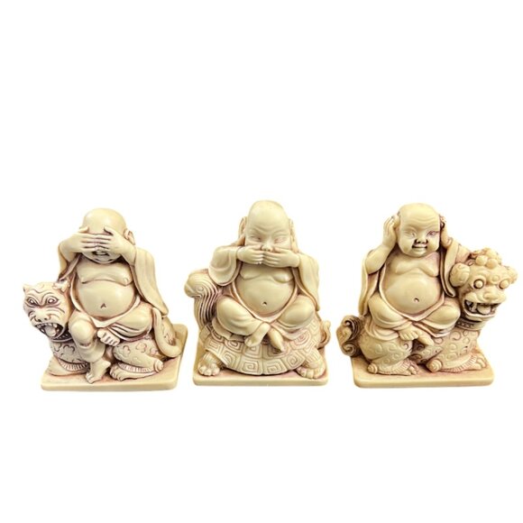 Set of Three Buddha Statuettes See Hear Speak No Evil - Picture 2 of 14